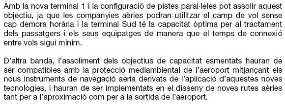 Extracto del plan de aeropuertos y helipuertos de Catalunya (2009-2015) donde queda constancia que hay que proteger medioambientalmente el entorno del aeropuerto de Barcelona-El Prat